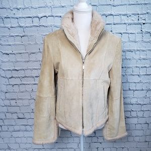 Adler Collection Suede Jacket with Faux Fur Collar